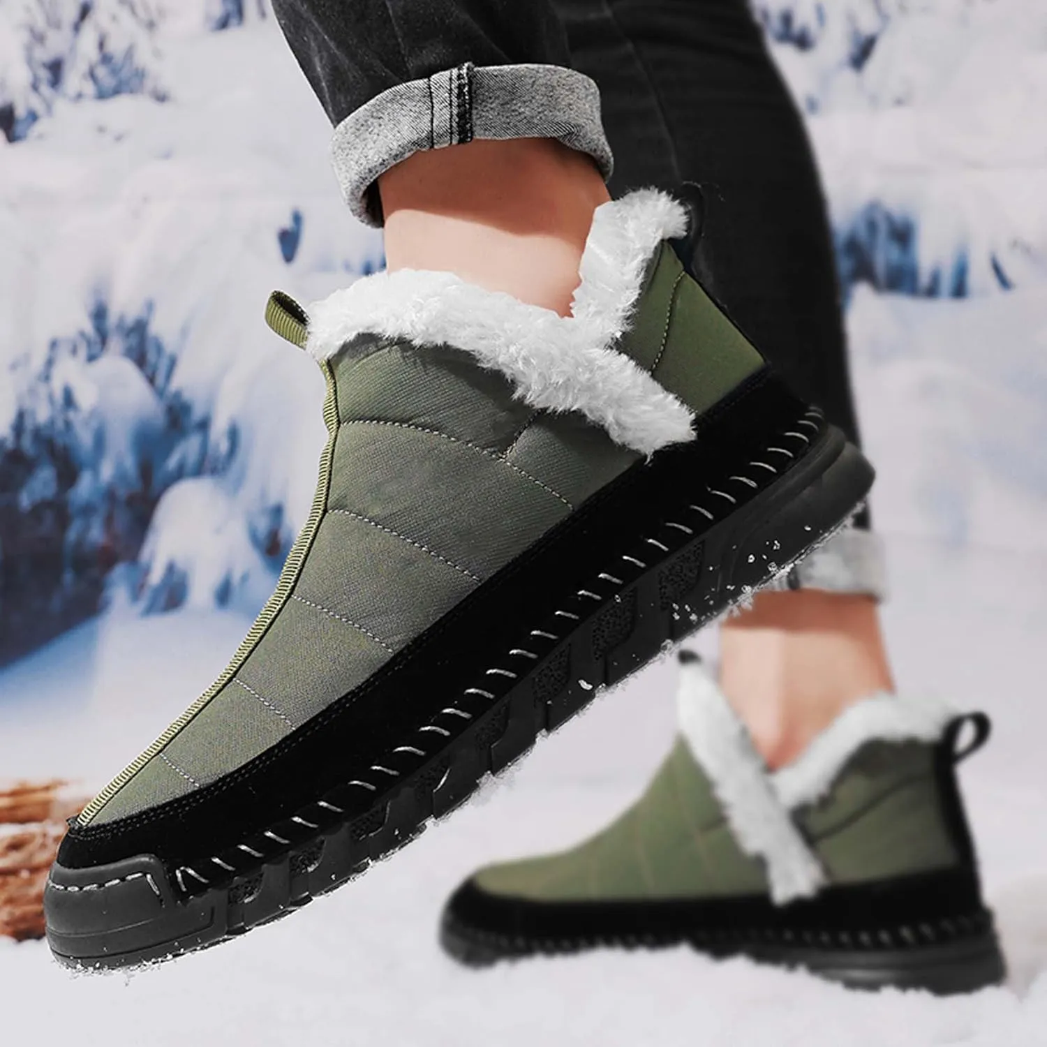 Men's Snow Boots Waterproof Mens Warm Winter Boots Fur Lined Plush Walking Boots Cozy Slip Casual Outdoor Boots