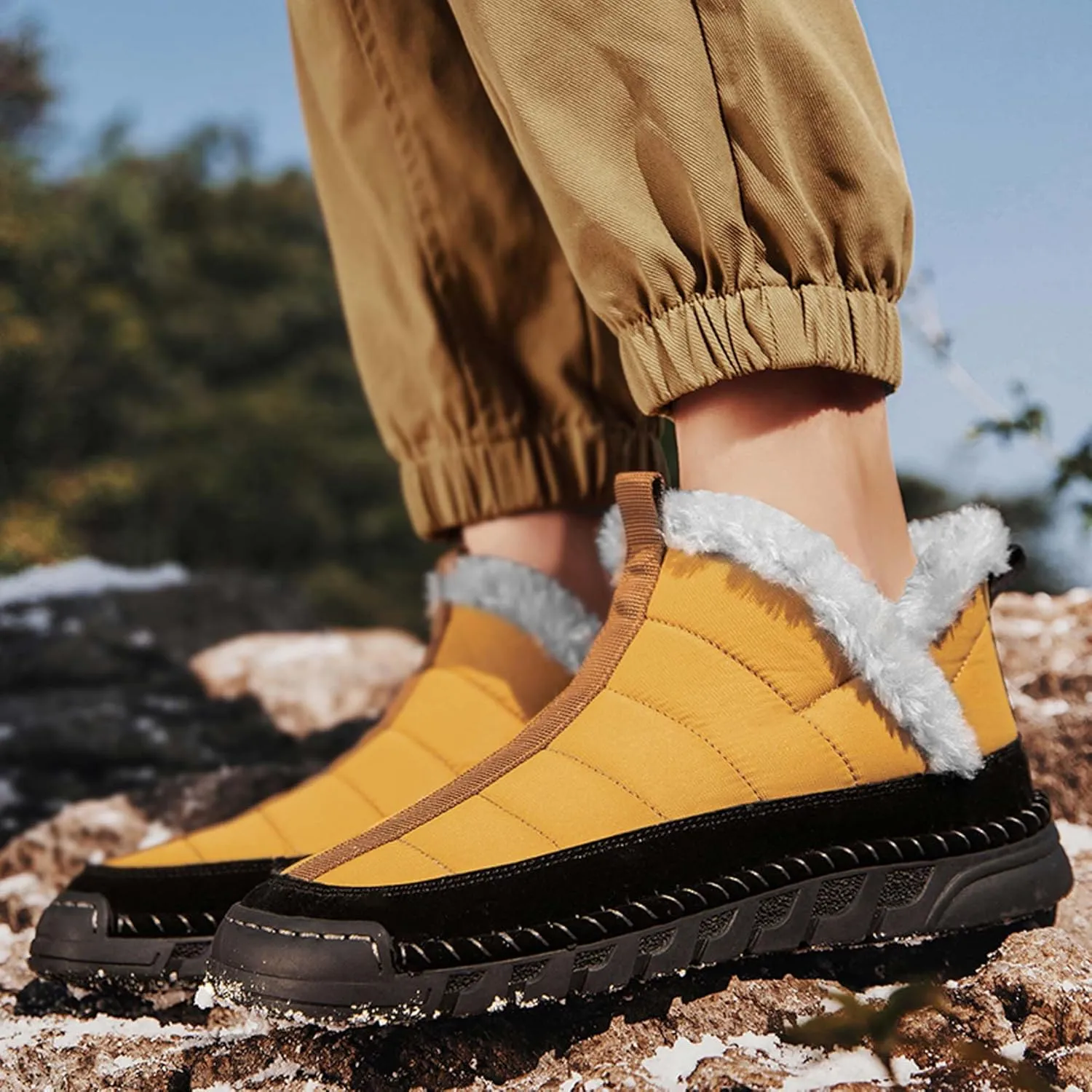 Men's Snow Boots Waterproof Mens Warm Winter Boots Fur Lined Plush Walking Boots Cozy Slip Casual Outdoor Boots