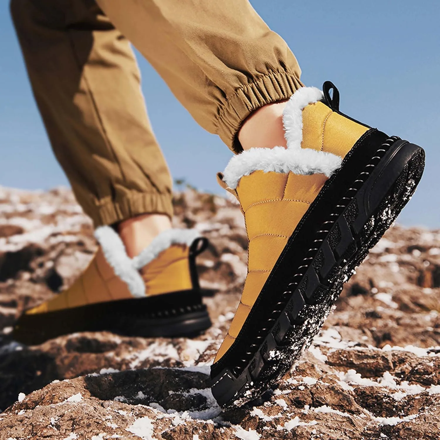 Men's Snow Boots Waterproof Mens Warm Winter Boots Fur Lined Plush Walking Boots Cozy Slip Casual Outdoor Boots