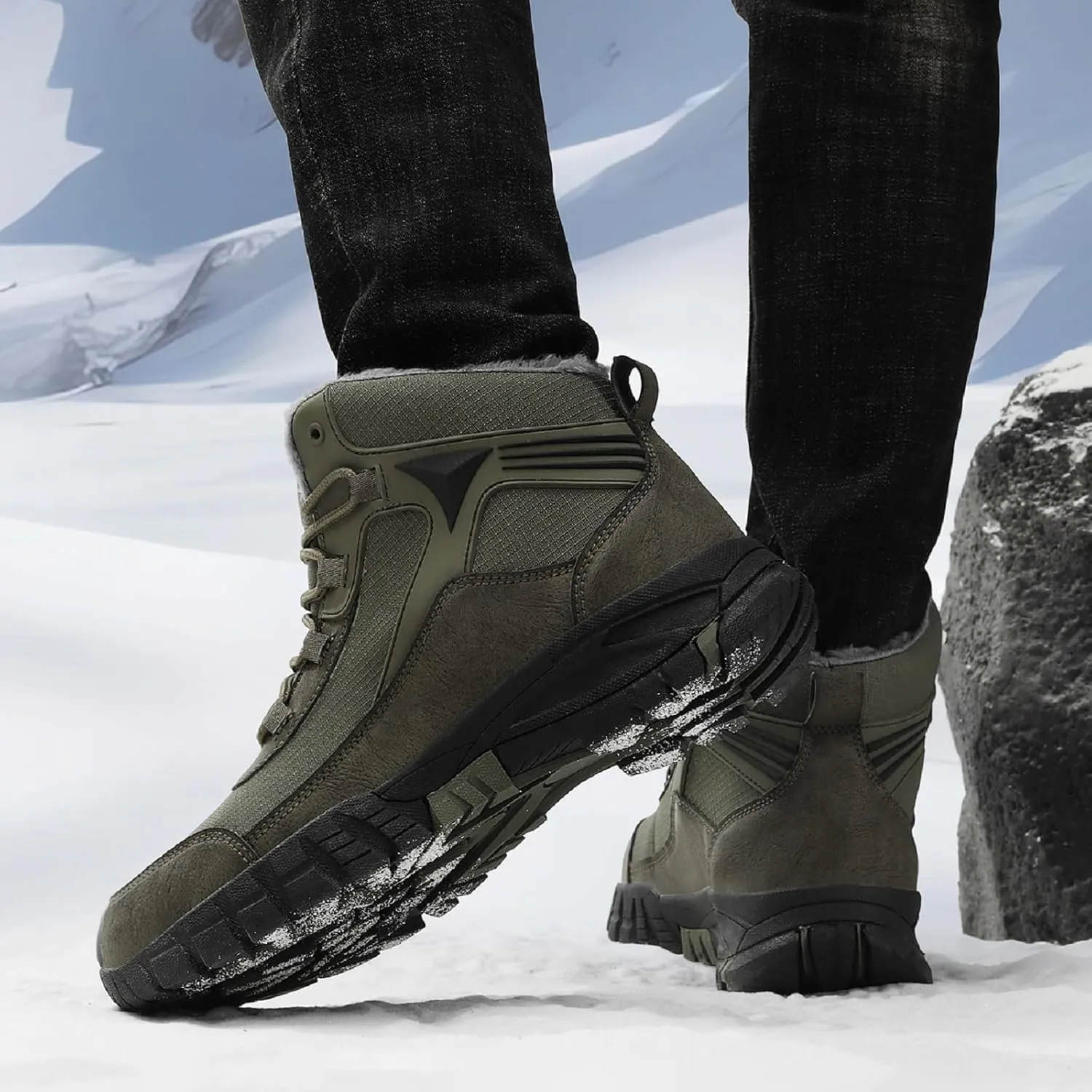 Men's Snow Boots Waterproof Warm Fur Lined Hiking Boots,Anti-Slip Lightweight Outdoor for Men Breathable Hiker Trekking Trails Shoes.