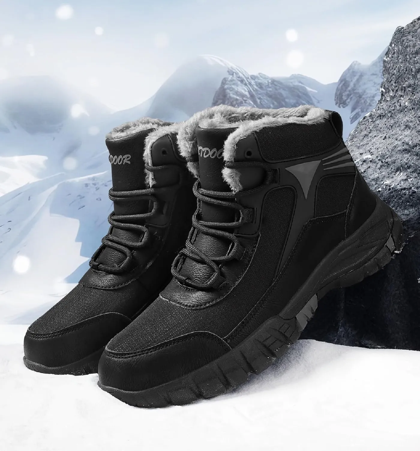 Men's Snow Boots Waterproof Warm Fur Lined Hiking Boots,Anti-Slip Lightweight Outdoor for Men Breathable Hiker Trekking Trails Shoes.