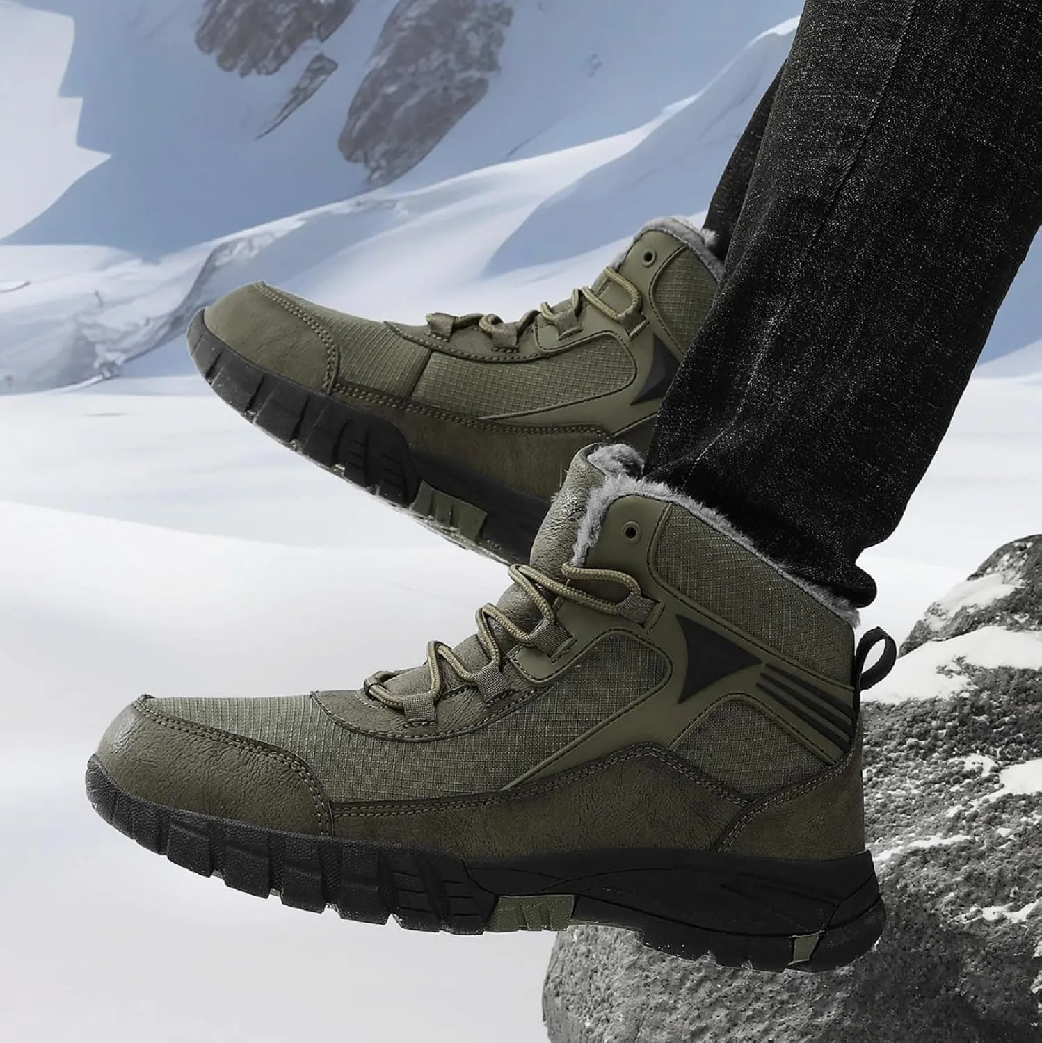 Men's Snow Boots Waterproof Warm Fur Lined Hiking Boots,Anti-Slip Lightweight Outdoor for Men Breathable Hiker Trekking Trails Shoes.