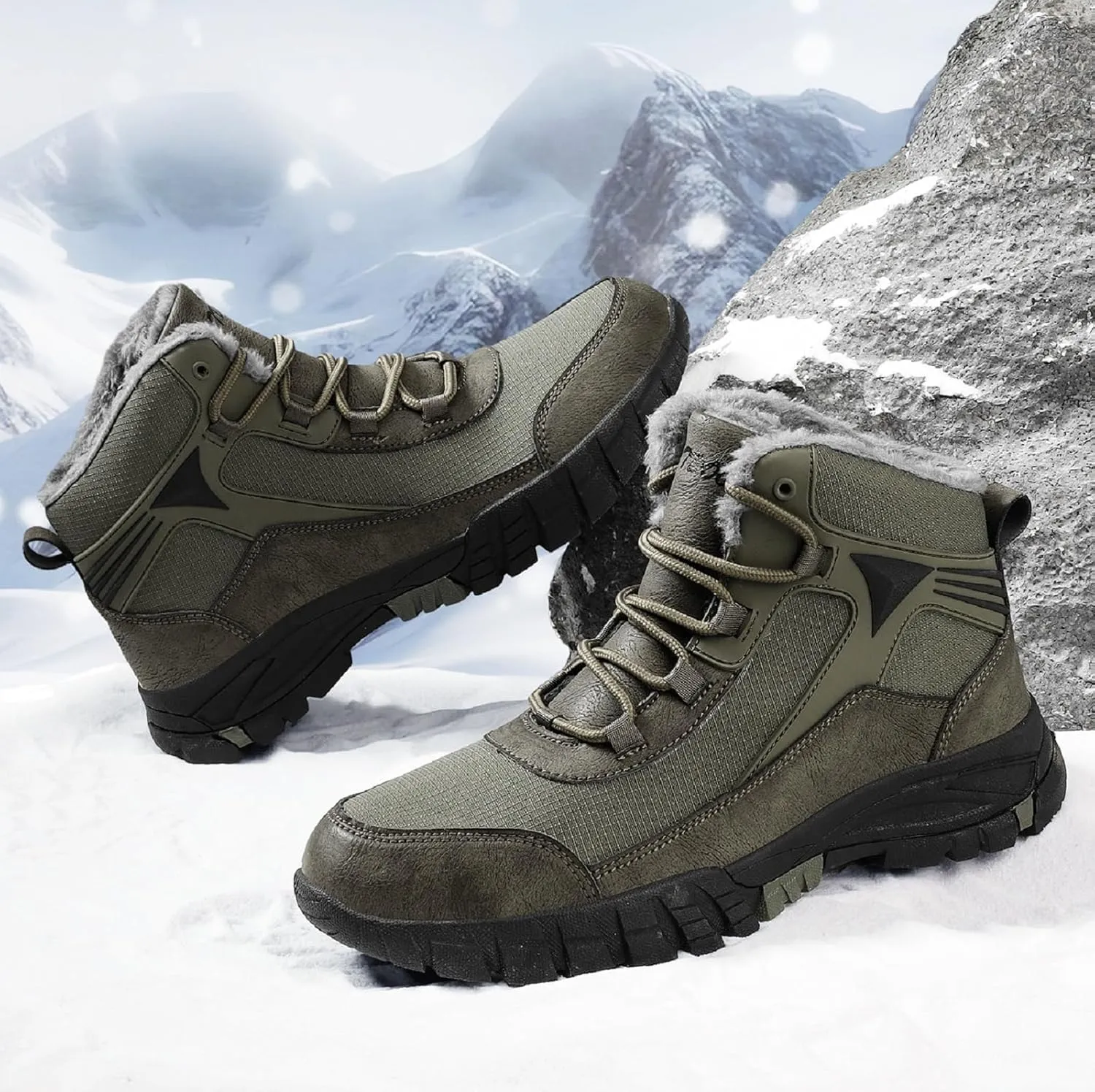 Men's Snow Boots Waterproof Warm Fur Lined Hiking Boots,Anti-Slip Lightweight Outdoor for Men Breathable Hiker Trekking Trails Shoes.