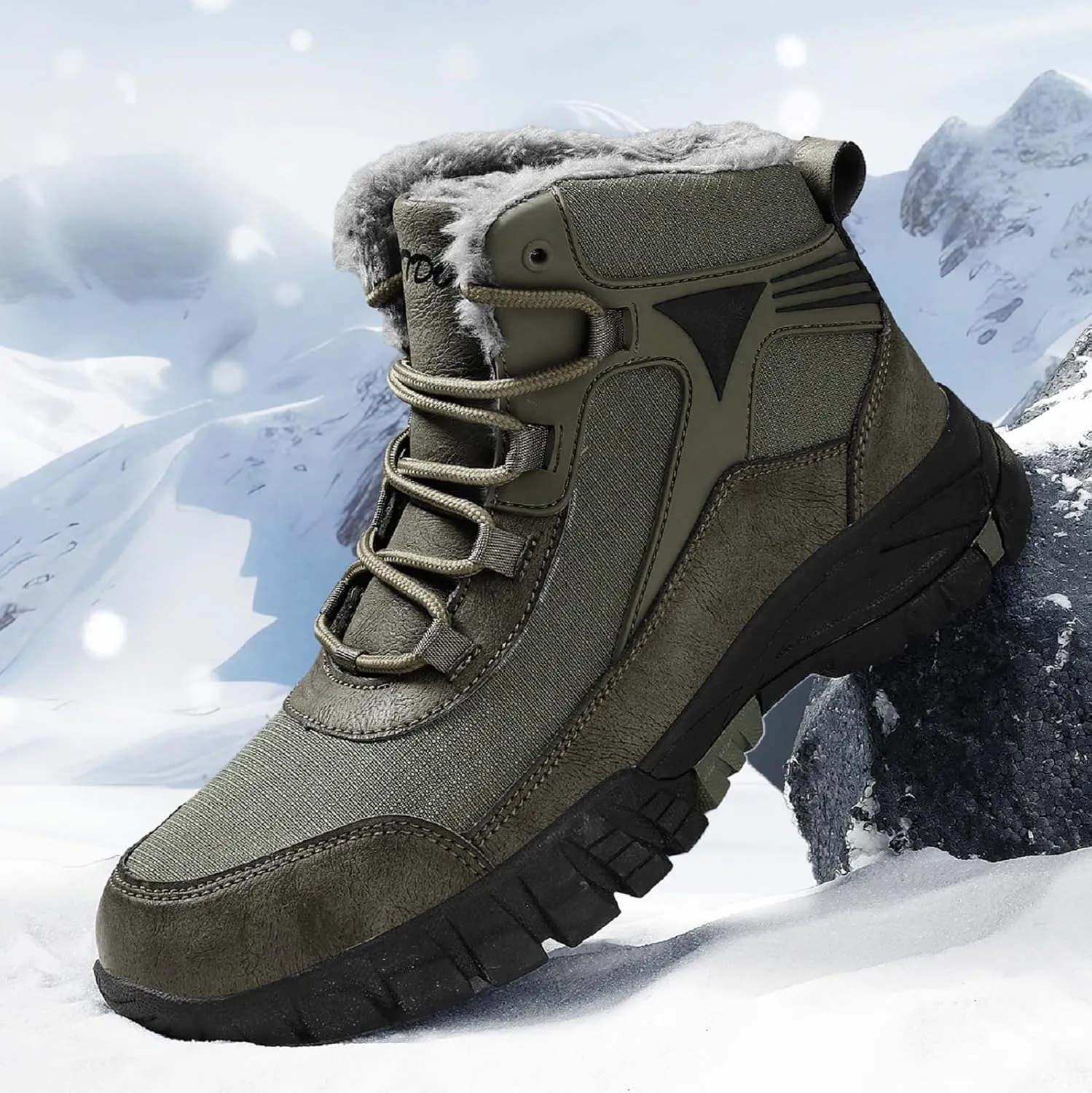 Men's Snow Boots Waterproof Warm Fur Lined Hiking Boots,Anti-Slip Lightweight Outdoor for Men Breathable Hiker Trekking Trails Shoes.