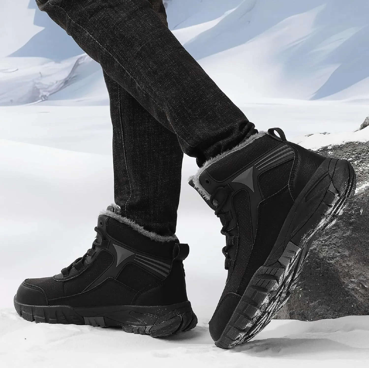 Men's Snow Boots Waterproof Warm Fur Lined Hiking Boots,Anti-Slip Lightweight Outdoor for Men Breathable Hiker Trekking Trails Shoes.