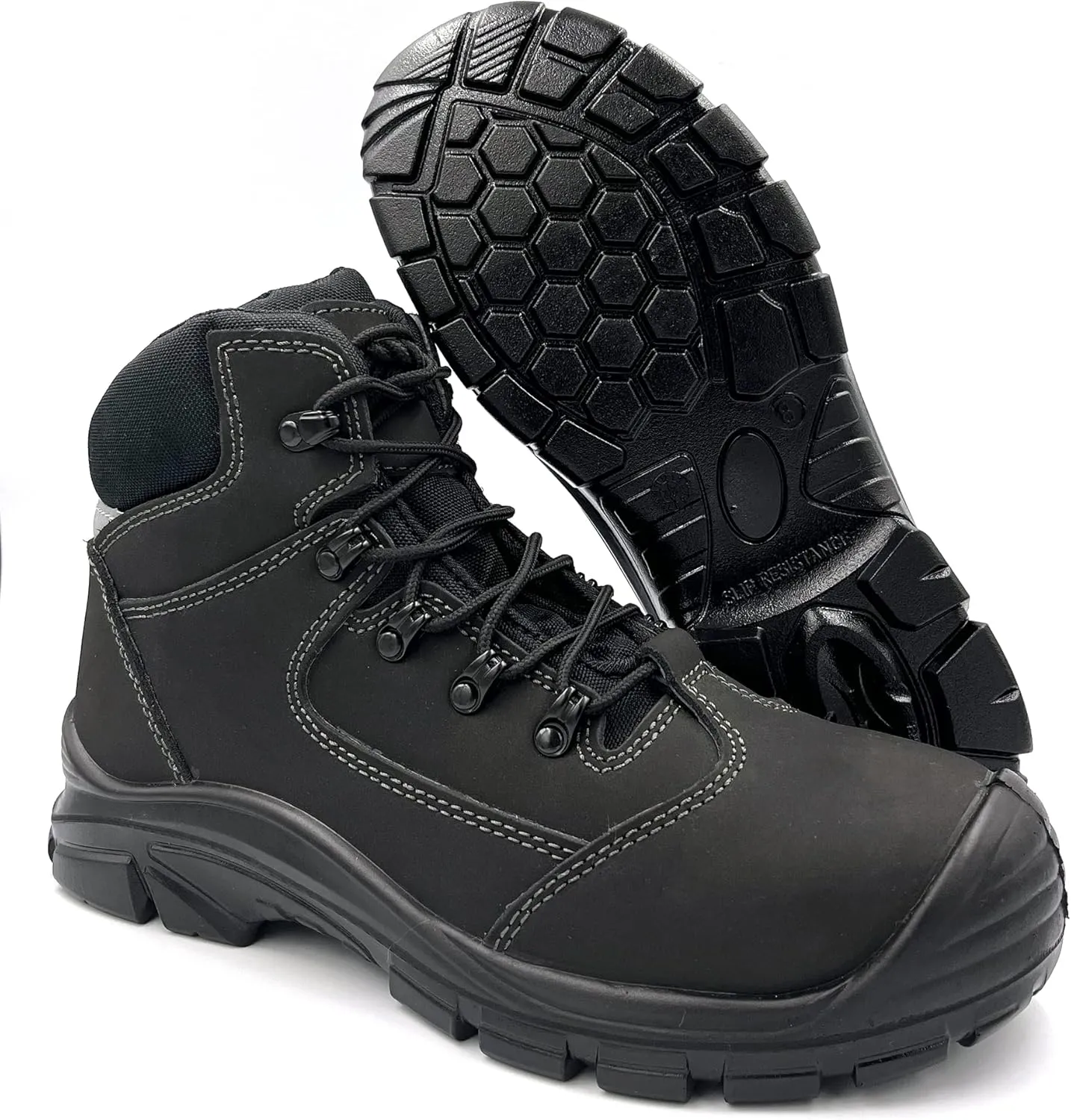 Men's Steel Toe Boots Safety Boots for Construction Punch Proof Oil Resistance Static Dissipative Leather Steel Toe Shoes
