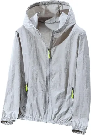 Mens Summer Jackets Plus Size Fashion Thin Sun Protection Hooded Sweatshirt Loose Comfy Pocket Sport Hoodies Coat