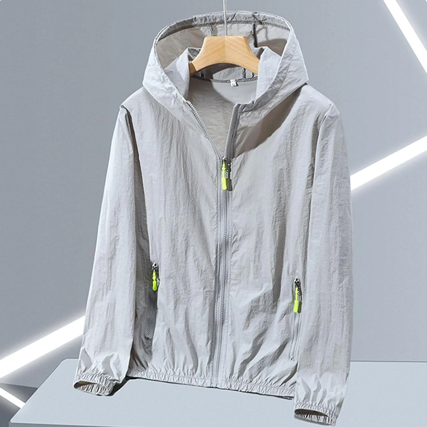 Mens Summer Jackets Plus Size Fashion Thin Sun Protection Hooded Sweatshirt Loose Comfy Pocket Sport Hoodies Coat