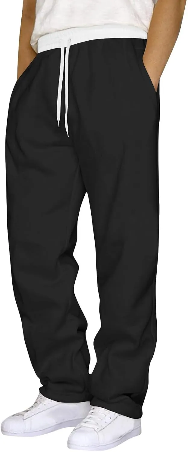 Mens Sweatpants Straight Leg Stretch Elastic Waist Baggy Joggers Drawstring Casual Trendy Pants Athletic Gym Trousers