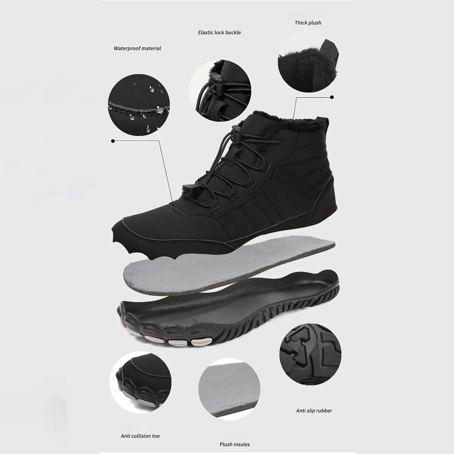 Men's Women's Lace Up Winter Snow Boots,Unisex Warm Fur Lined Waterproof Snow Ankle Booties Comfortable Slip on Outdoor Wide Toe Barefoot Hiking Boots