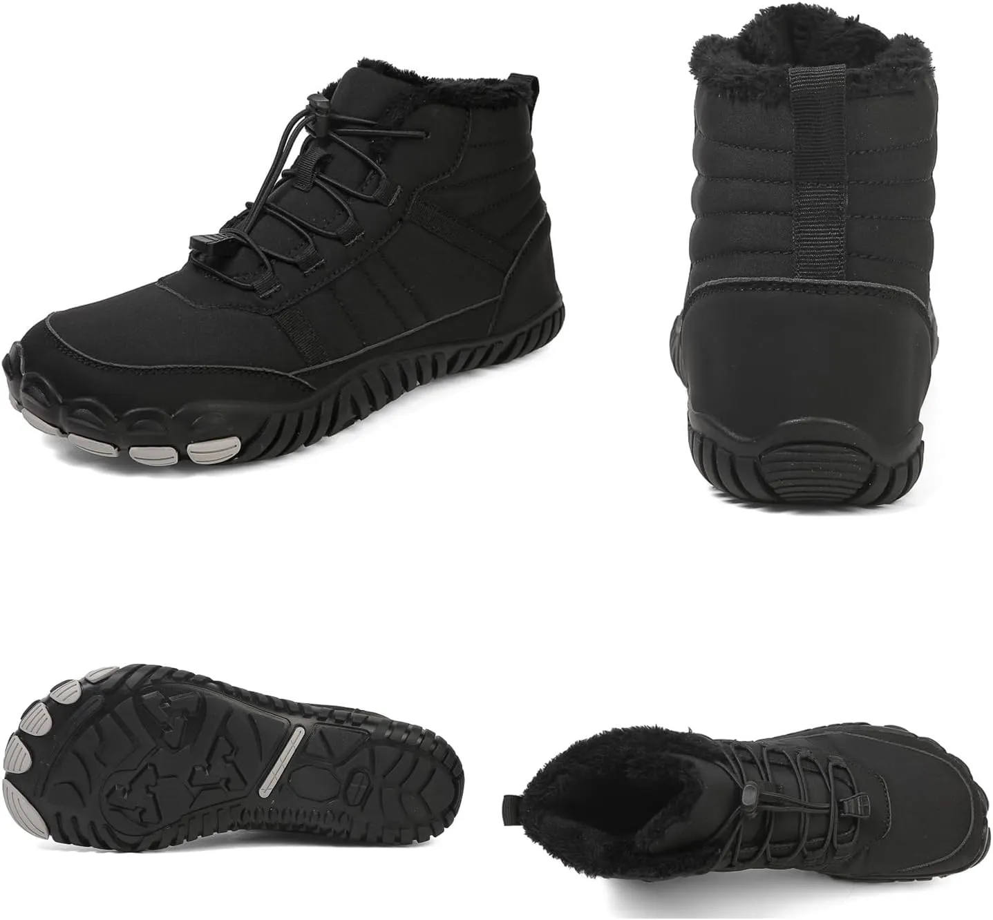 Men's Women's Lace Up Winter Snow Boots,Unisex Warm Fur Lined Waterproof Snow Ankle Booties Comfortable Slip on Outdoor Wide Toe Barefoot Hiking Boots