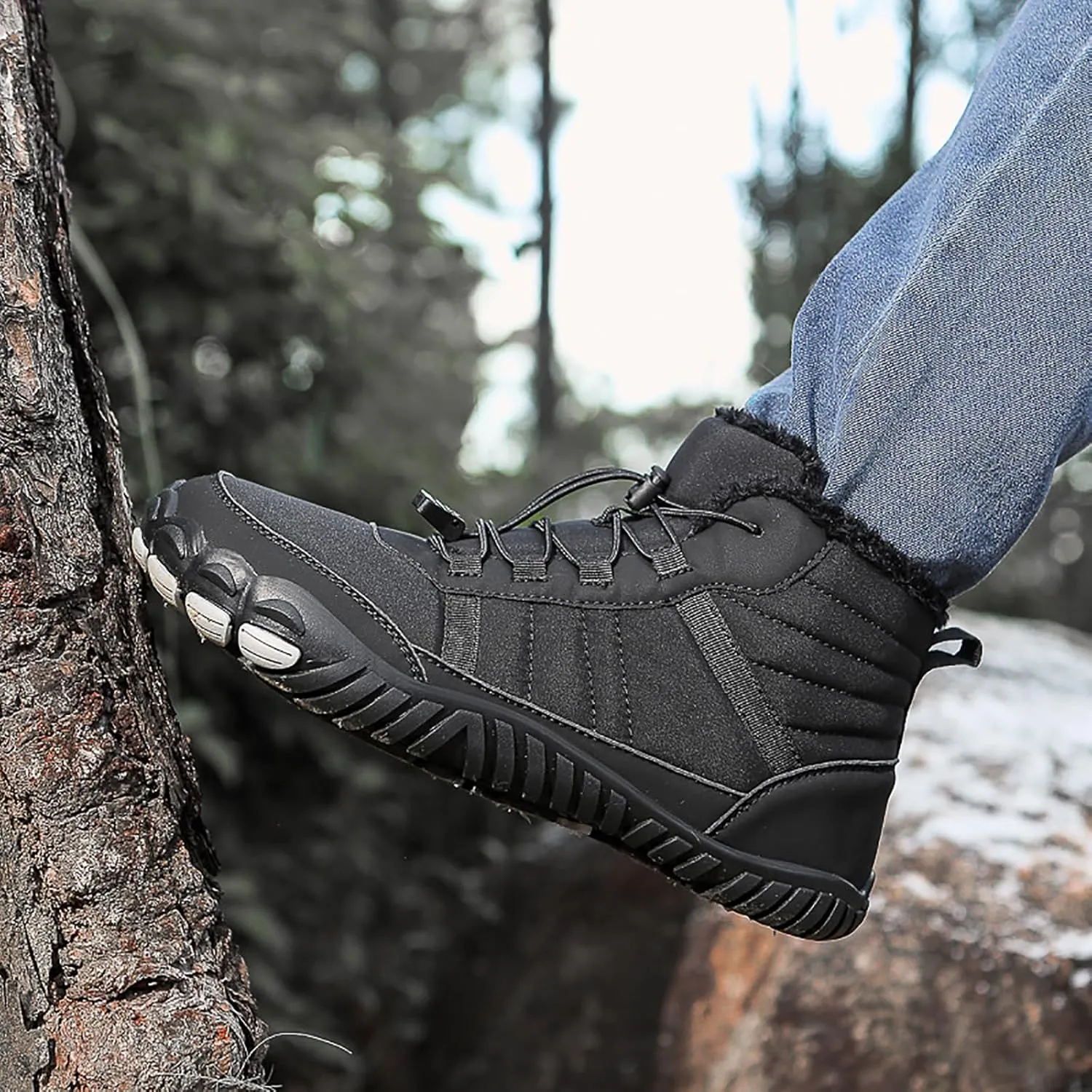 Men's Women's Lace Up Winter Snow Boots,Unisex Warm Fur Lined Waterproof Snow Ankle Booties Comfortable Slip on Outdoor Wide Toe Barefoot Hiking Boots