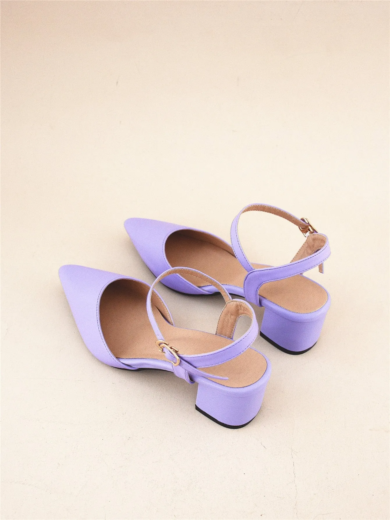 Minimalist Point Toe Ankle Strap Chunky Pumps