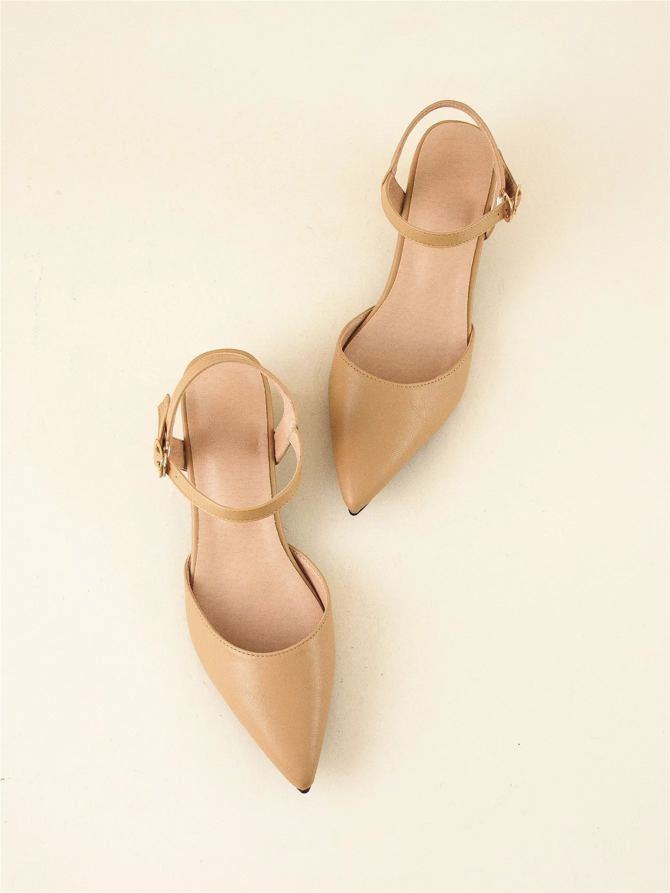 Minimalist Point Toe Ankle Strap Chunky Pumps