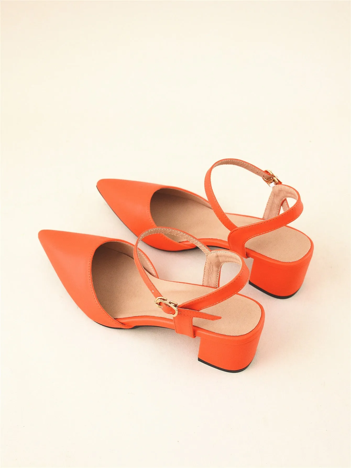 Minimalist Point Toe Ankle Strap Chunky Pumps