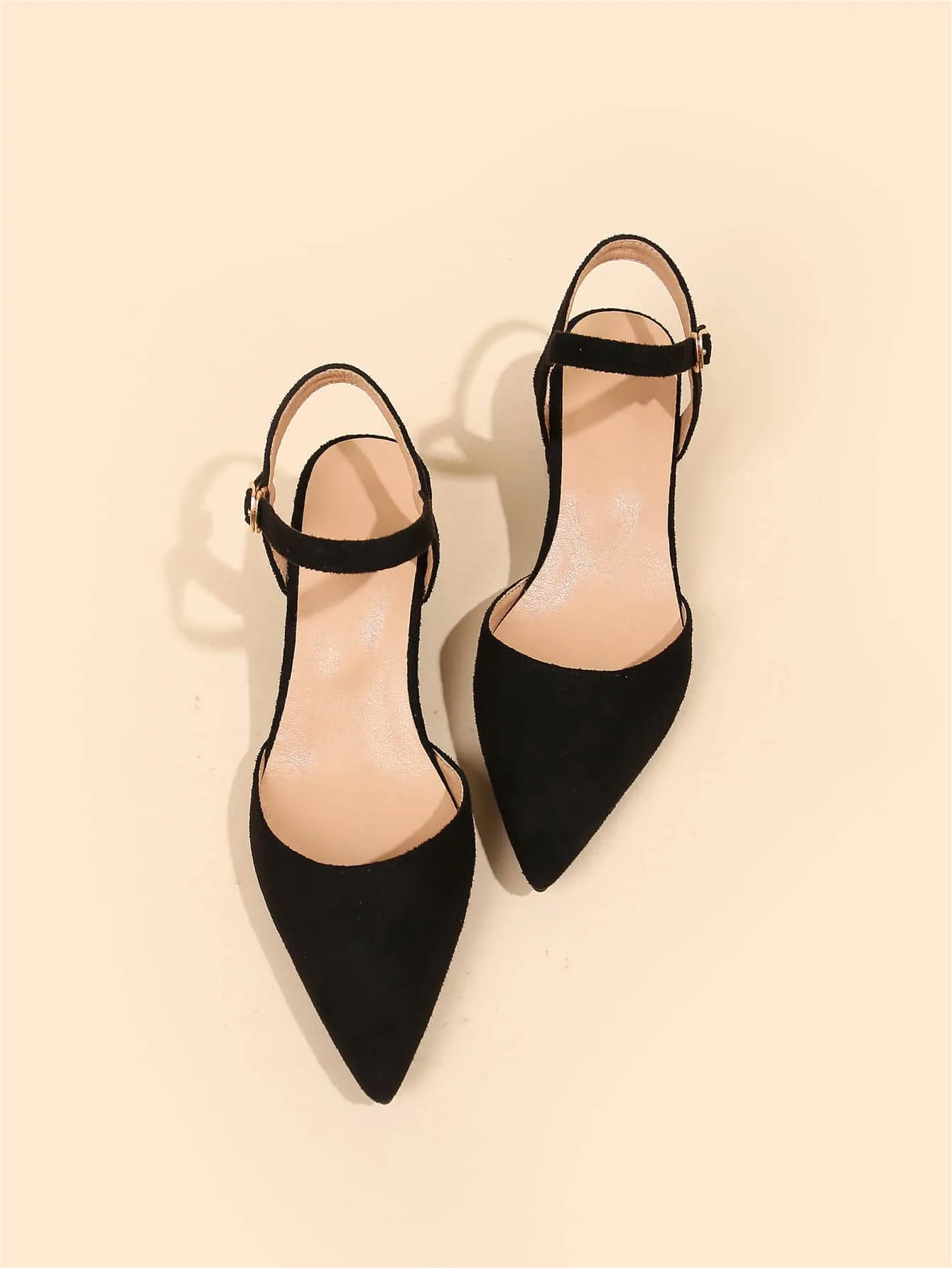Minimalist Point Toe Ankle Strap Chunky Pumps