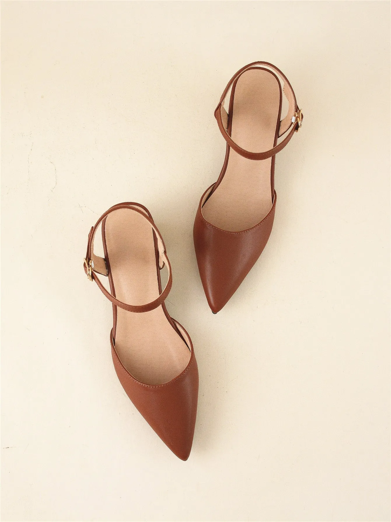 Minimalist Point Toe Ankle Strap Chunky Pumps