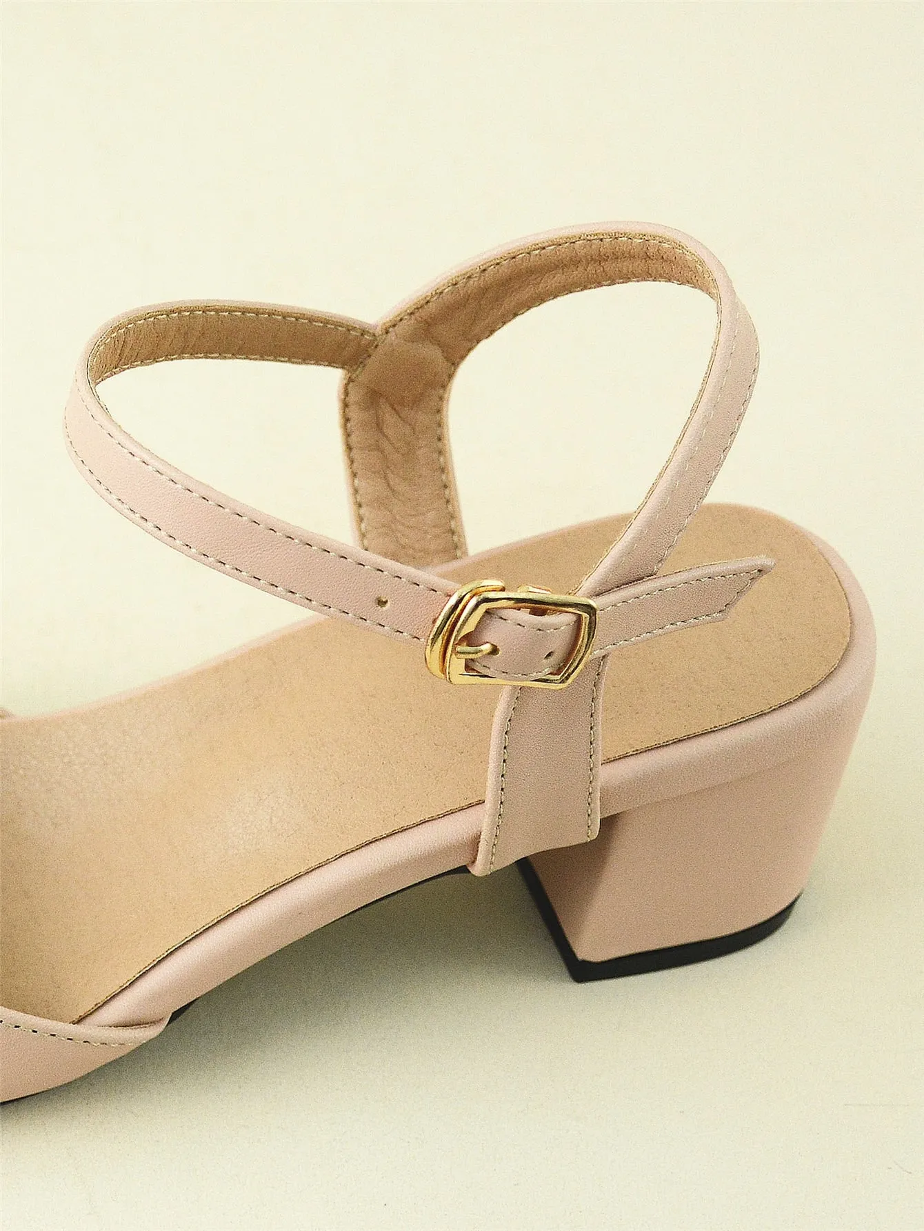 Minimalist Point Toe Ankle Strap Chunky Pumps