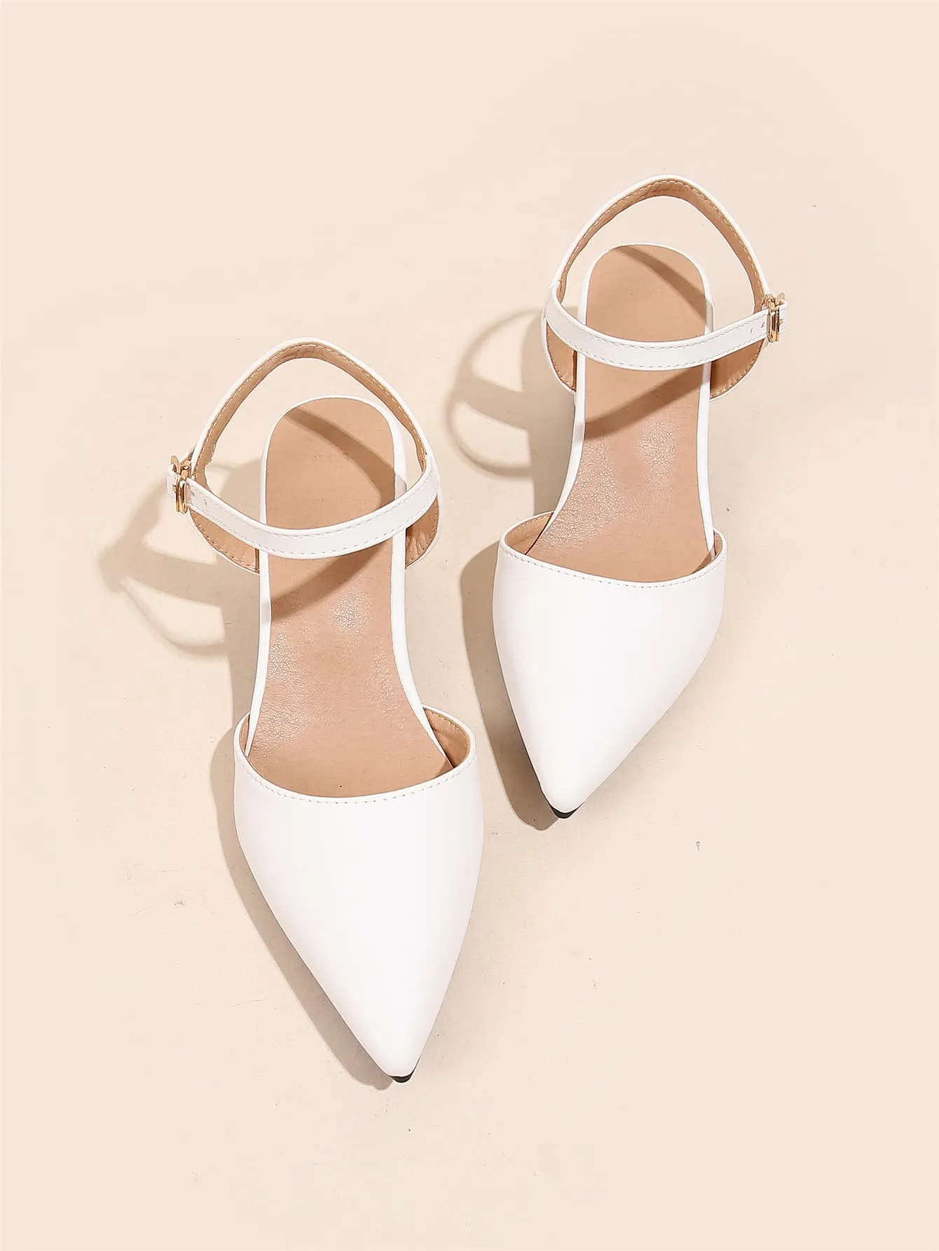 Minimalist Point Toe Ankle Strap Chunky Pumps