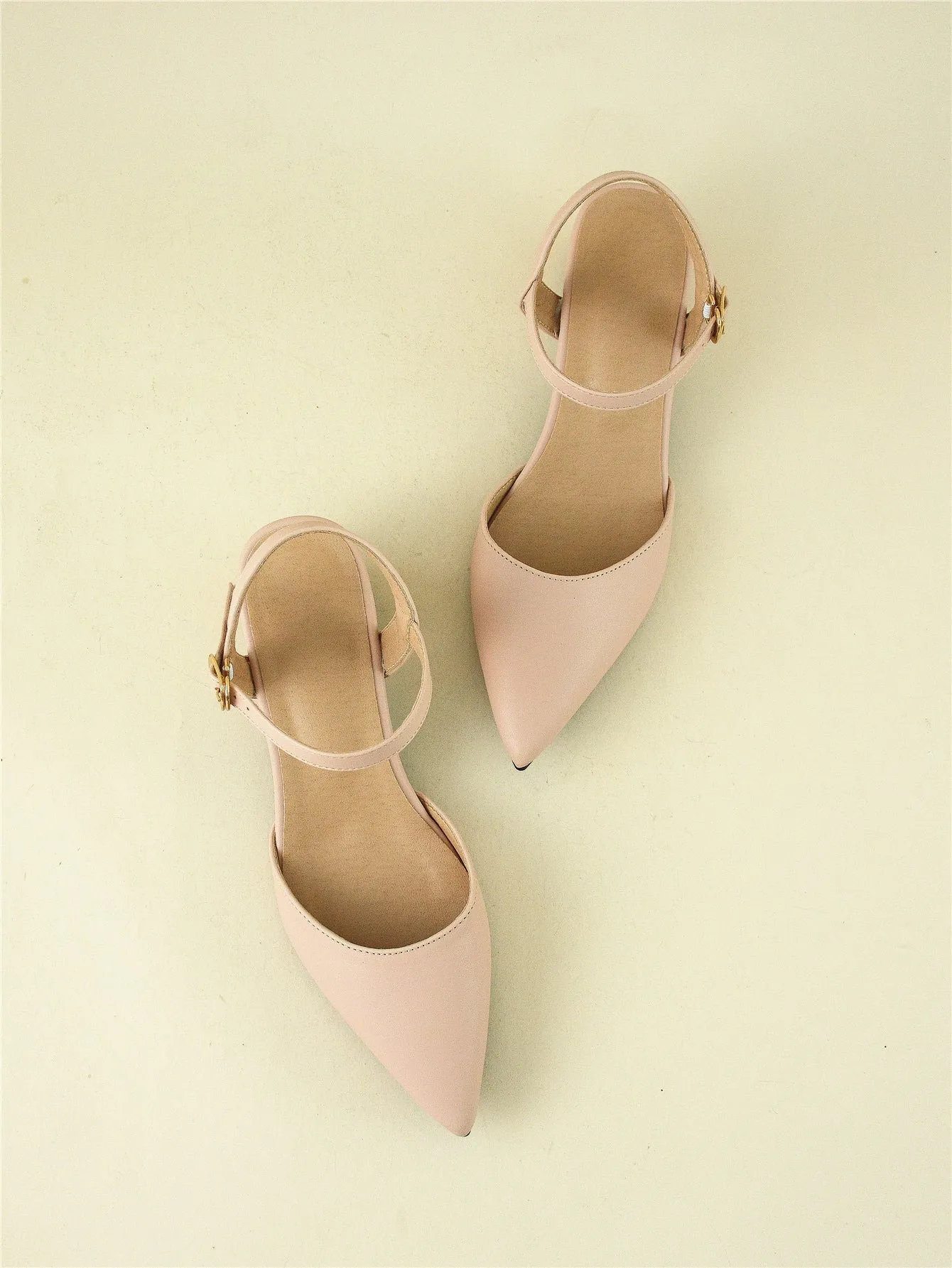 Minimalist Point Toe Ankle Strap Chunky Pumps