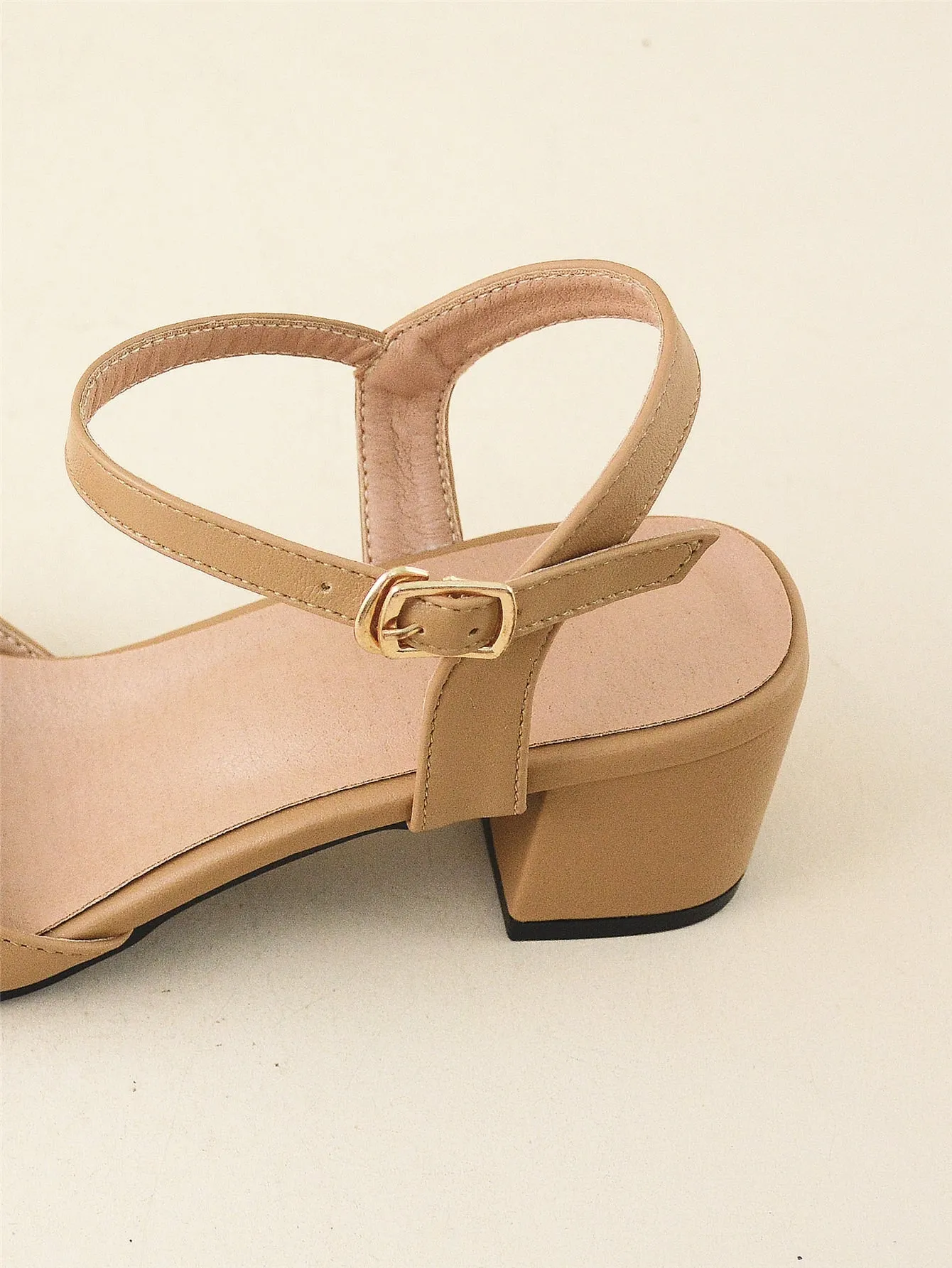 Minimalist Point Toe Ankle Strap Chunky Pumps
