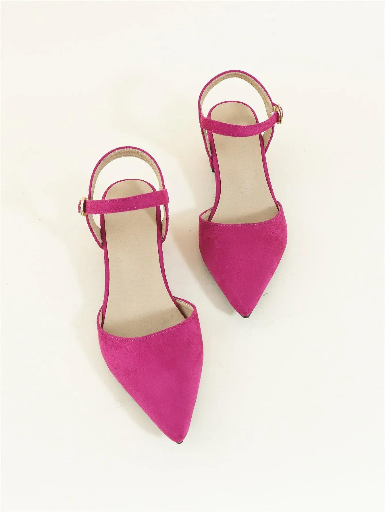 Minimalist Point Toe Ankle Strap Chunky Pumps