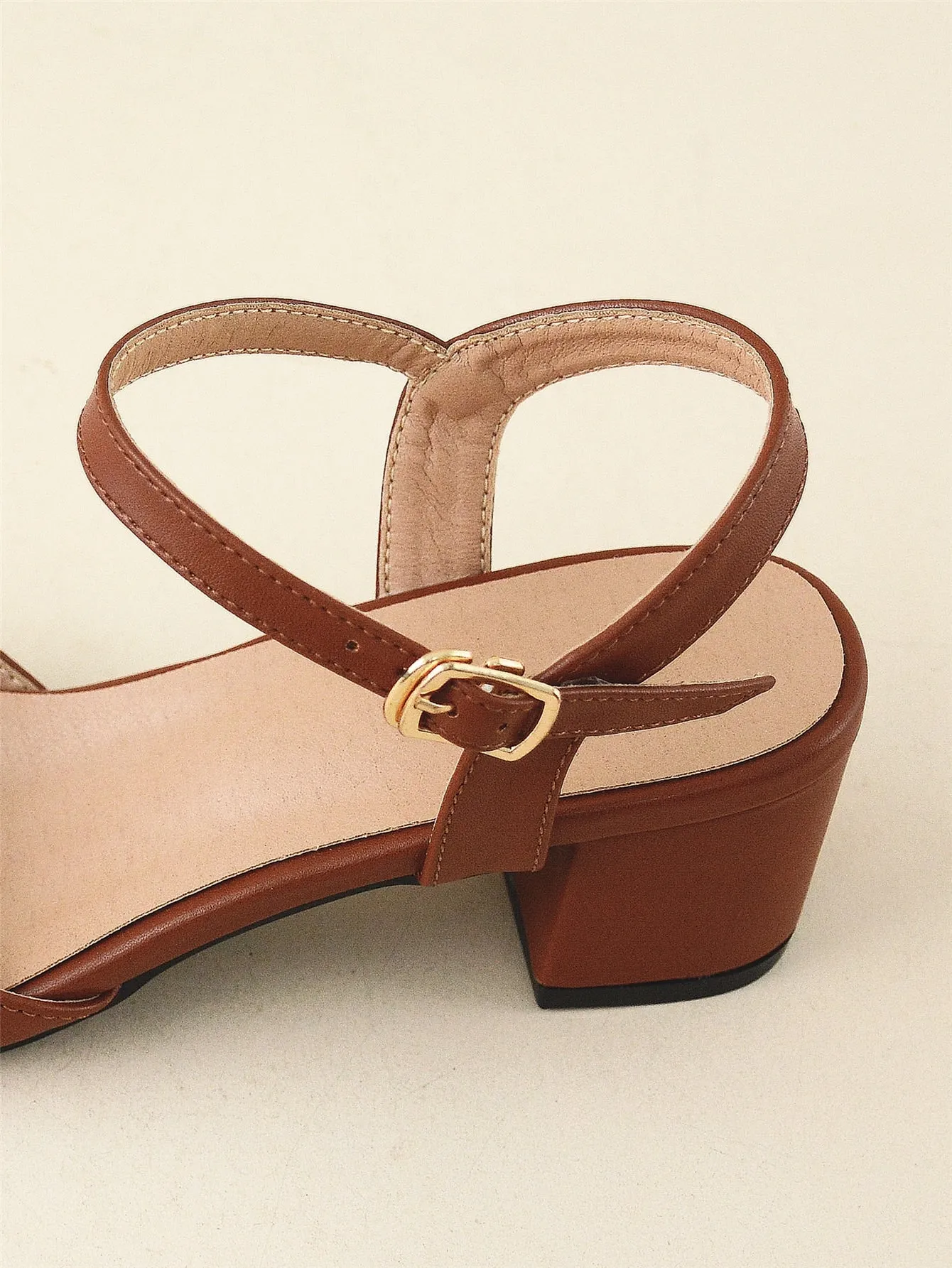 Minimalist Point Toe Ankle Strap Chunky Pumps