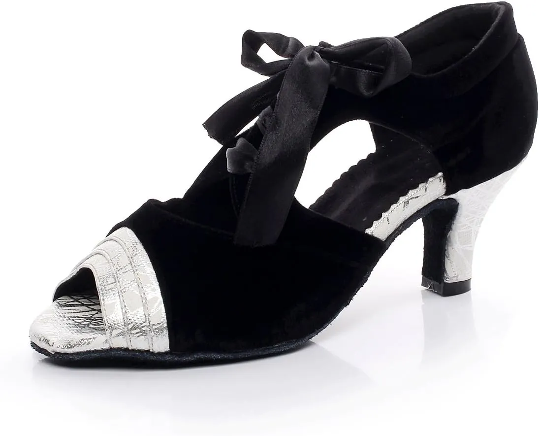 Minishion TQJ7059 Women's Peep Toe Suede Tango Latin Ballroom Dance Sandals