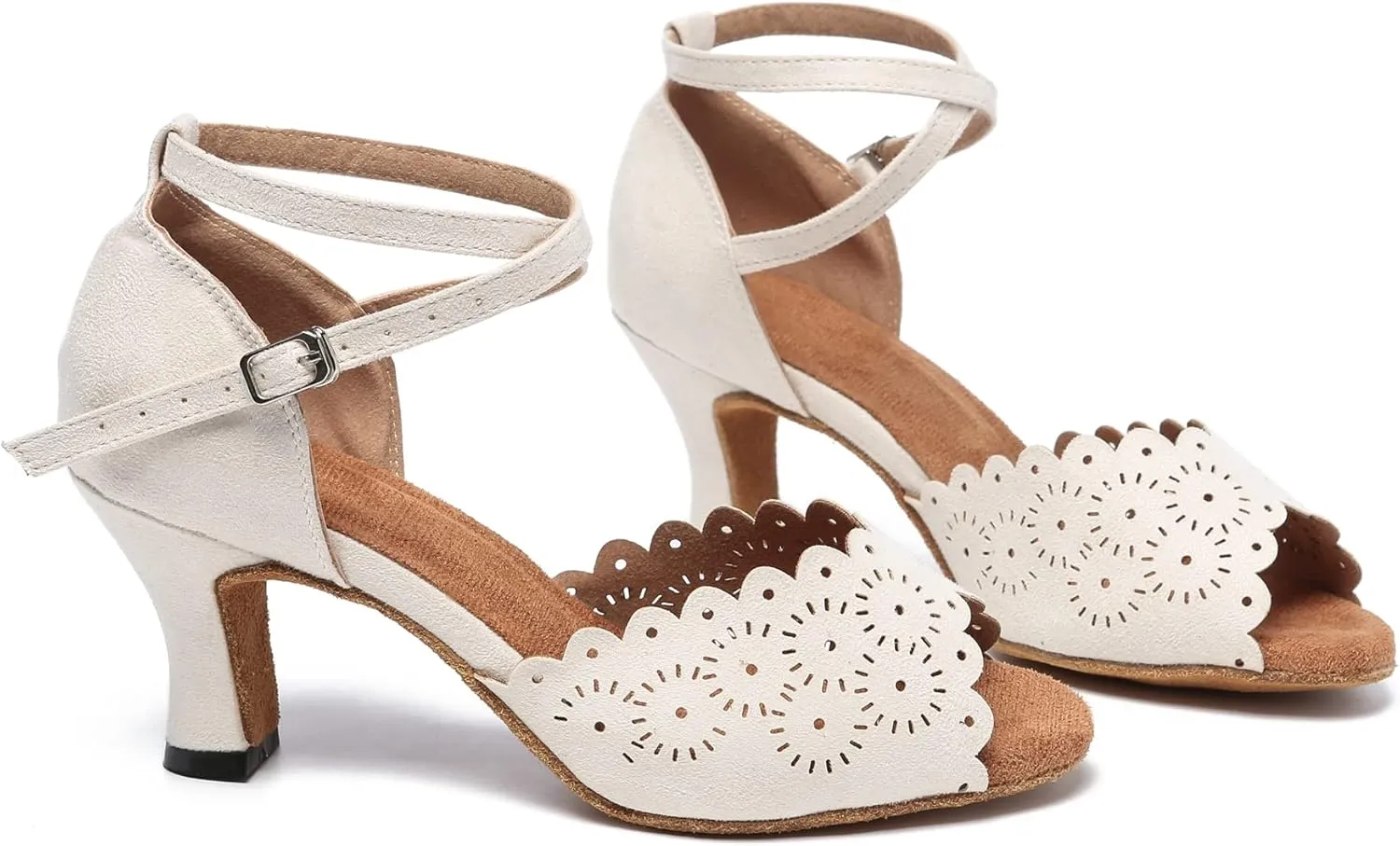 Minishion Women's Latin Salsa Floral Suede Dance Shoes Formal Party Sandals