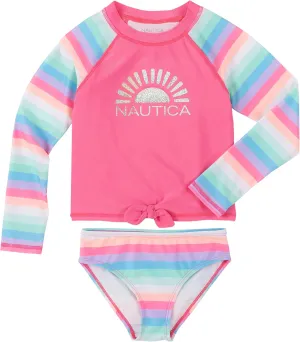 Nautica Girls' Two-Piece Rashguard Swimsuit Set, UPF 50  Sun Protection, Quick-Dry Bathing Suit