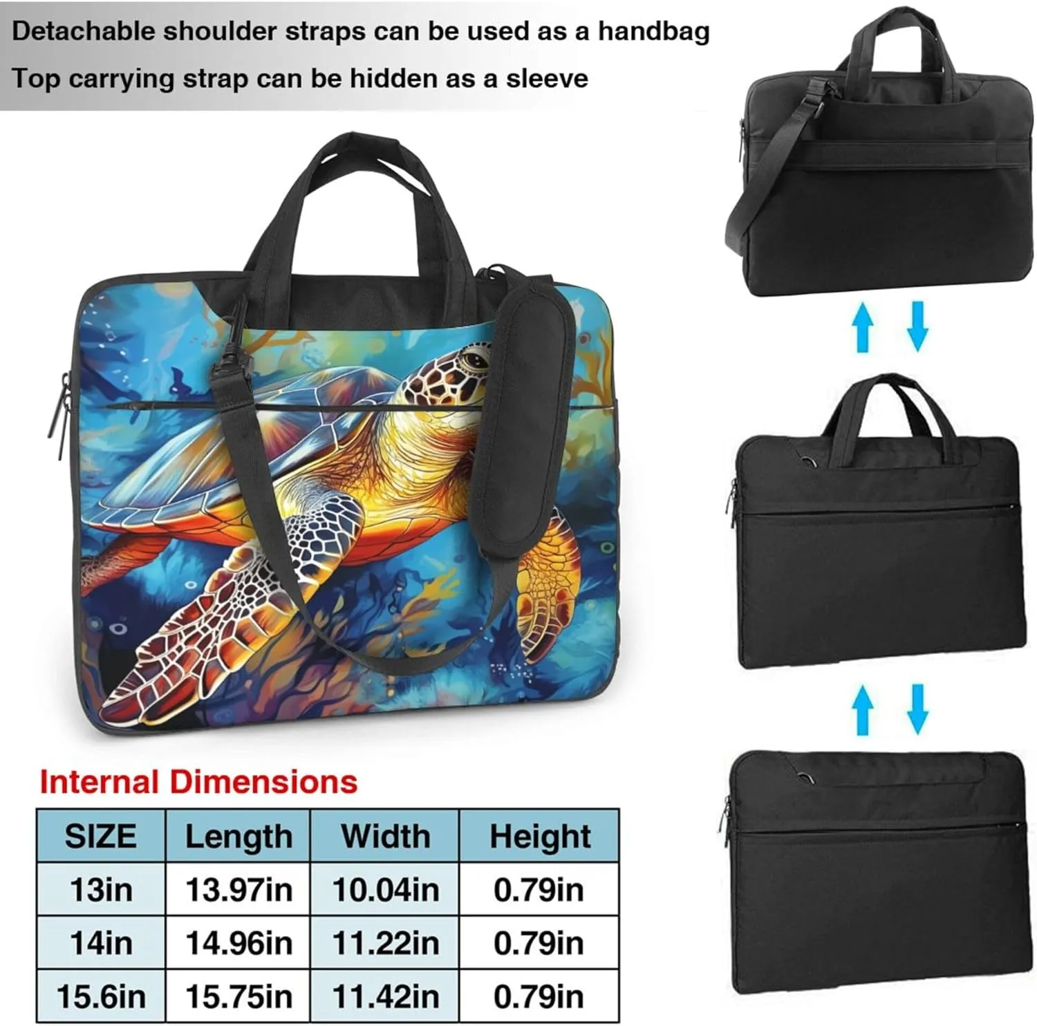 Ocean Turtle Laptop Shoulder Bag for Women, Sea Turtle Coral Laptop Sleeve Case Durable Computer Bag