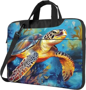 Ocean Turtle Laptop Shoulder Bag for Women, Sea Turtle Coral Laptop Sleeve Case Durable Computer Bag