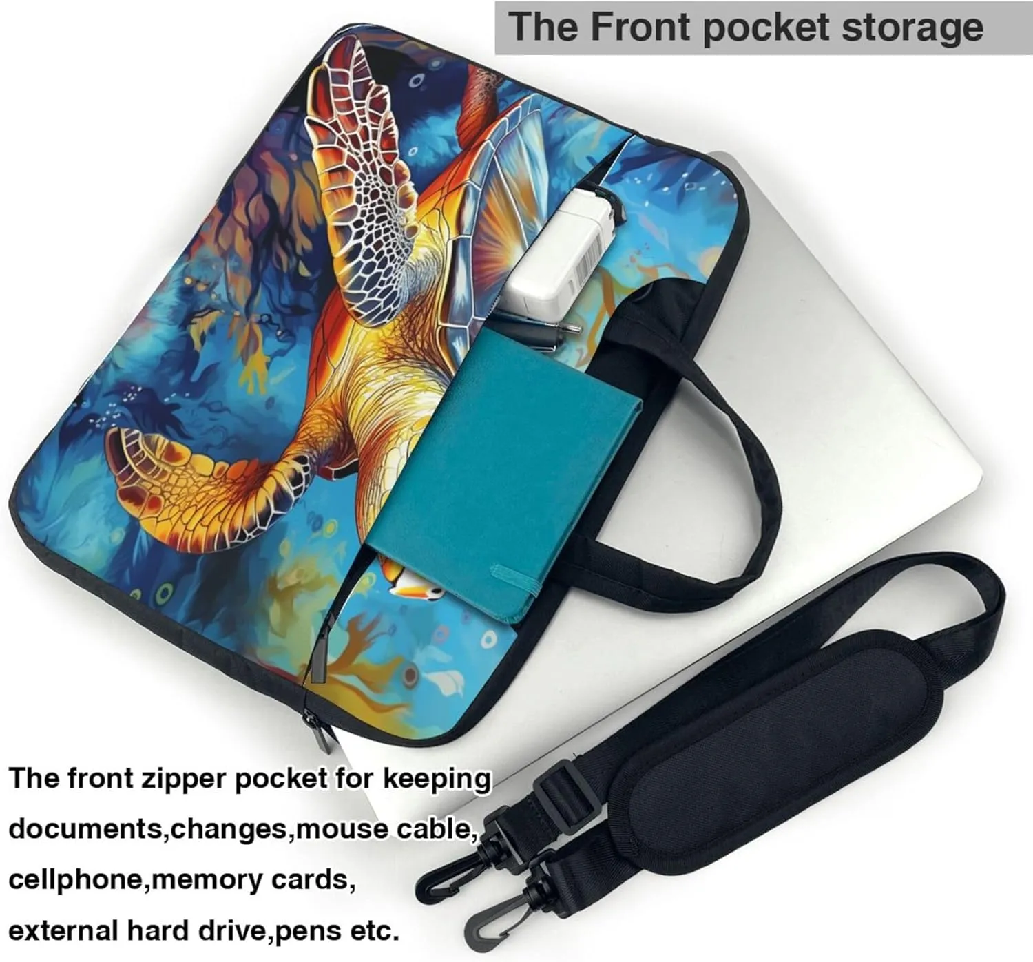 Ocean Turtle Laptop Shoulder Bag for Women, Sea Turtle Coral Laptop Sleeve Case Durable Computer Bag