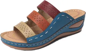 oiangi Wedge Sandals for Women with Arch Support Summer Casual Slip On Fish Mouth Open Toe Platform Slippers Flowers Hollow Quilted Slides Beach Shoes Flip Flops