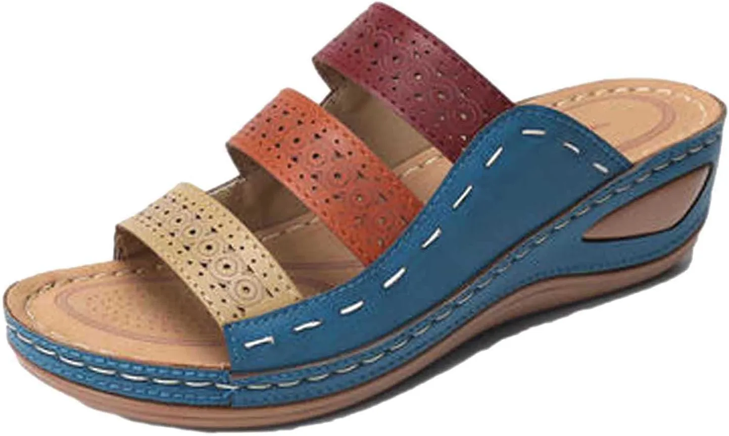 oiangi Wedge Sandals for Women with Arch Support Summer Casual Slip On Fish Mouth Open Toe Platform Slippers Flowers Hollow Quilted Slides Beach Shoes Flip Flops