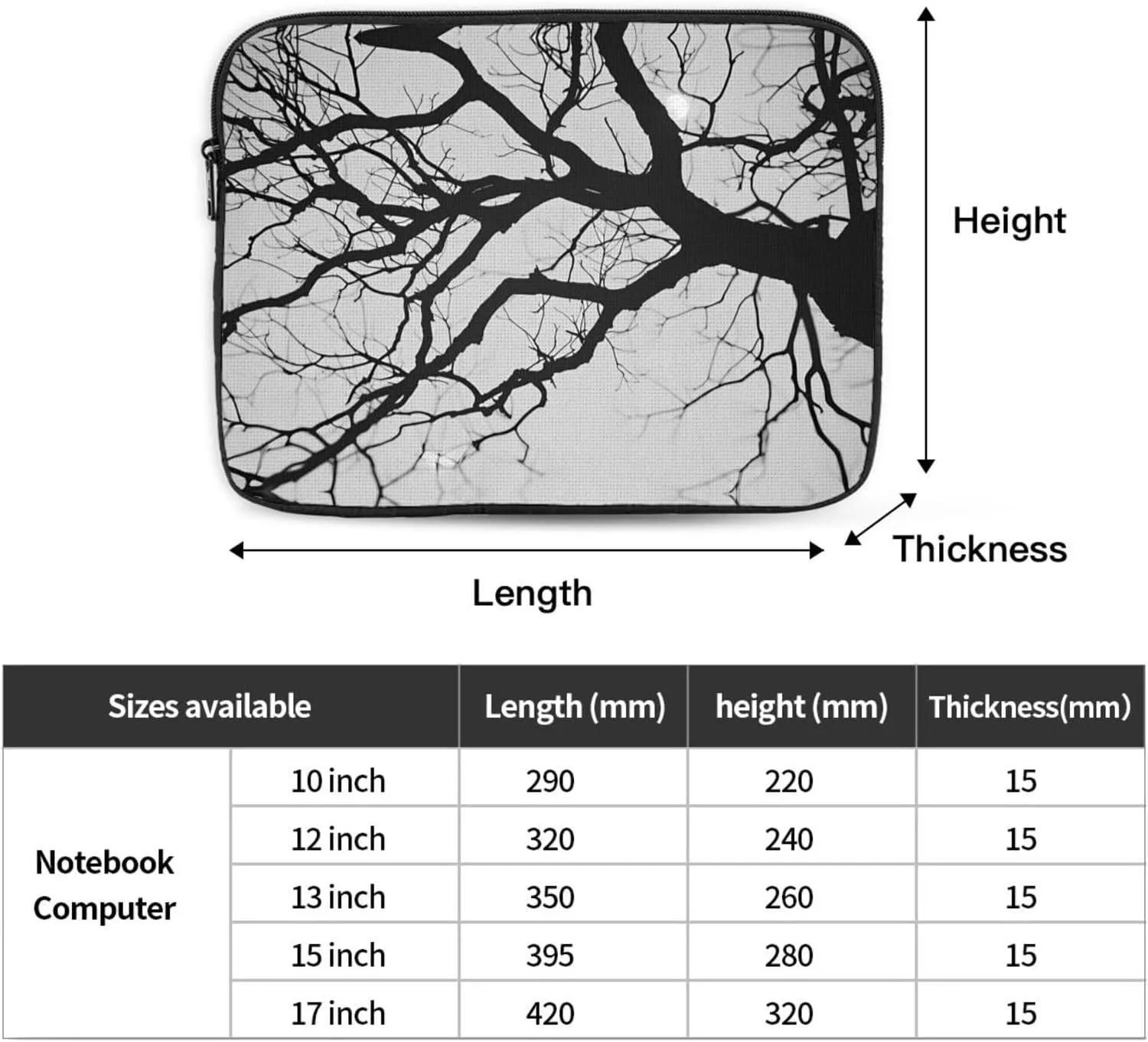 Old Tree Light Laptop Sleeve Case 12 Inch Suitable for Notebook Computer Tablet Traveling Carrying Simple Case