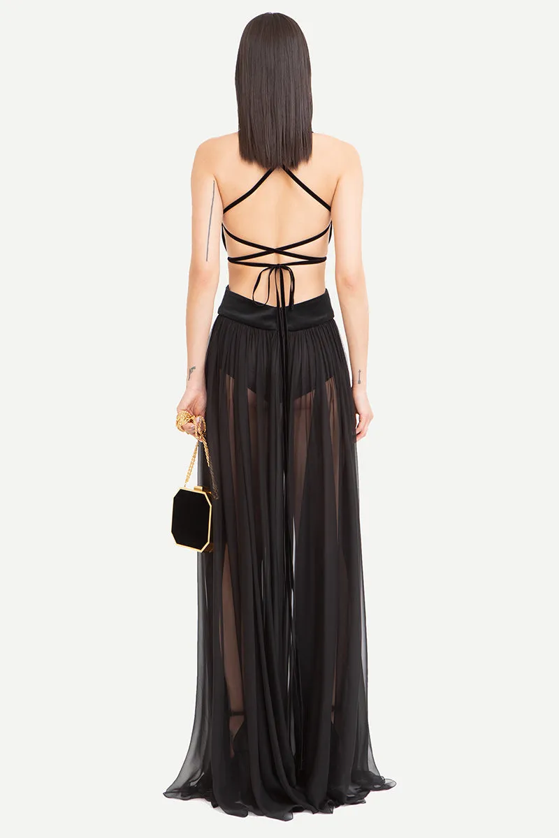 Philomena Sheer Black Trendy Backless Maxi Dress