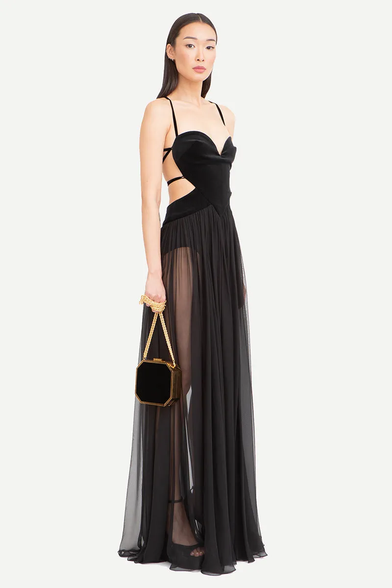 Philomena Sheer Black Trendy Backless Maxi Dress