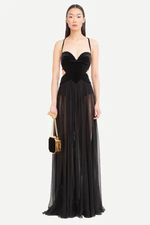 Philomena Sheer Black Trendy Backless Maxi Dress