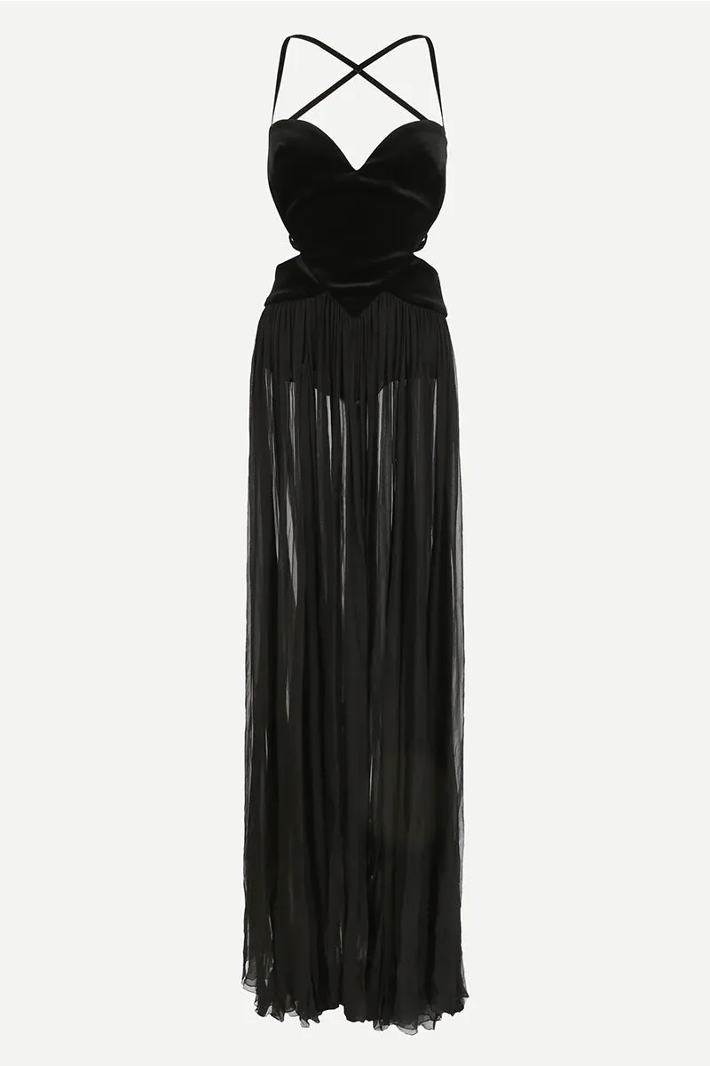 Philomena Sheer Black Trendy Backless Maxi Dress