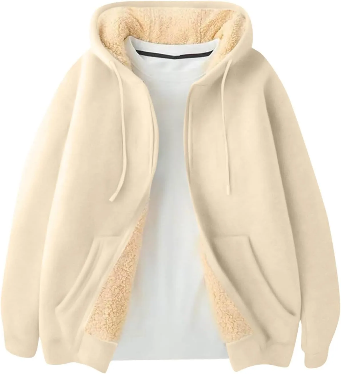 Plus Size Sherpa Hoodie Mens Baggy Comfy Full Zip Fleece Jacket Drawstring Winter Pockets Workout Jackets Sweatshirts