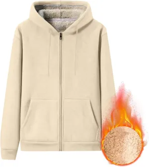 Plus Size Sherpa Hoodie Mens Baggy Comfy Full Zip Fleece Jacket Drawstring Winter Pockets Workout Jackets Sweatshirts