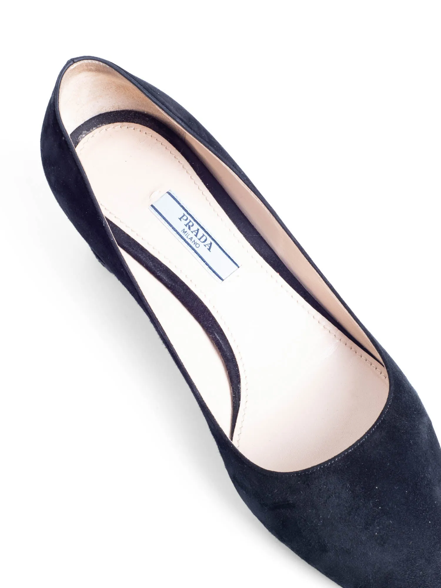 Prada Suede Leather Block Heel Pumps Black