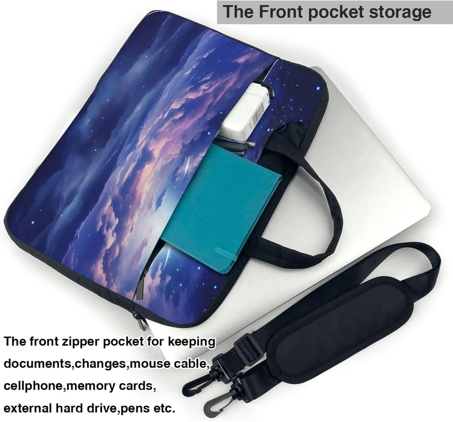 Purple Galaxy Nebula Laptop Shoulder Bag for Women, Moon Cloud Laptop Sleeve Case Durable Computer Bag