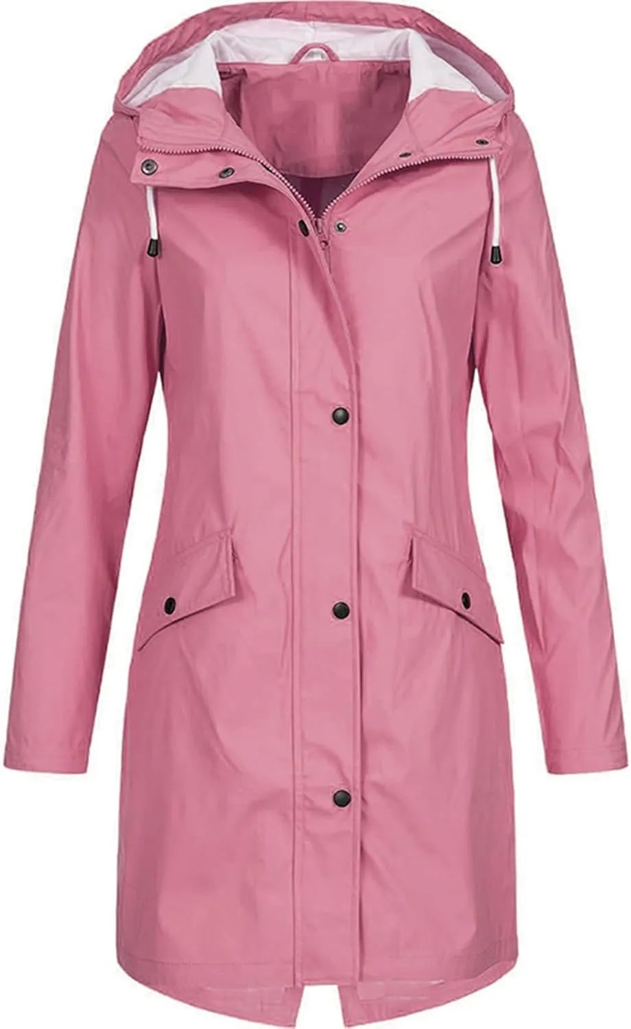 Rain Coat for Women Waterproof Windproof Rain Jacket Casual Lightweight Hooded Raincoat Drawstring Windbreaker, Black