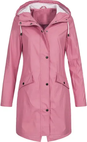 Rain Coat for Women Waterproof Windproof Rain Jacket Casual Lightweight Hooded Raincoat Drawstring Windbreaker, Black