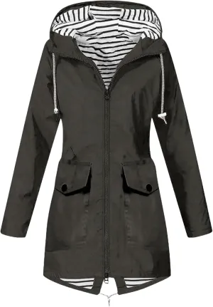 Rain Coats for Women Waterproof Long Windbreaker Jacket Fashion Outdoor Travel Climbing Active Trench Coat with Hood