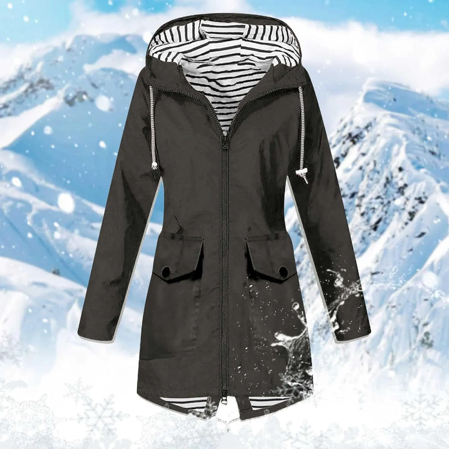 Rain Coats for Women Waterproof Long Windbreaker Jacket Fashion Outdoor Travel Climbing Active Trench Coat with Hood