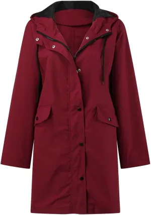 Rain Coats for Women Waterproof Rain Jacket Lightweight Windbreaker Outdoor Hooded Trench Coat Fall Jackets for Women