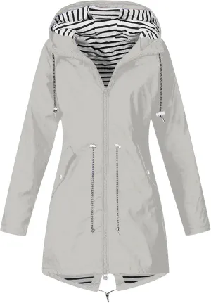 Rain Jacket Women Lightweight Waterproof Rain Coats Casual Hooded Drawstring Windbreaker Raincoats with Pockets